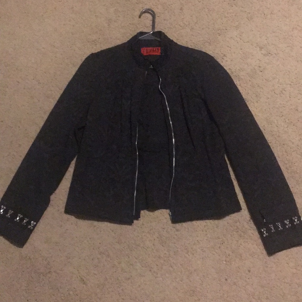Black Jacquard Blazer with Corset Back